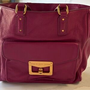 Marc by Marc Jacobs Plum Leather Shoulder Tote with Gold Hardware